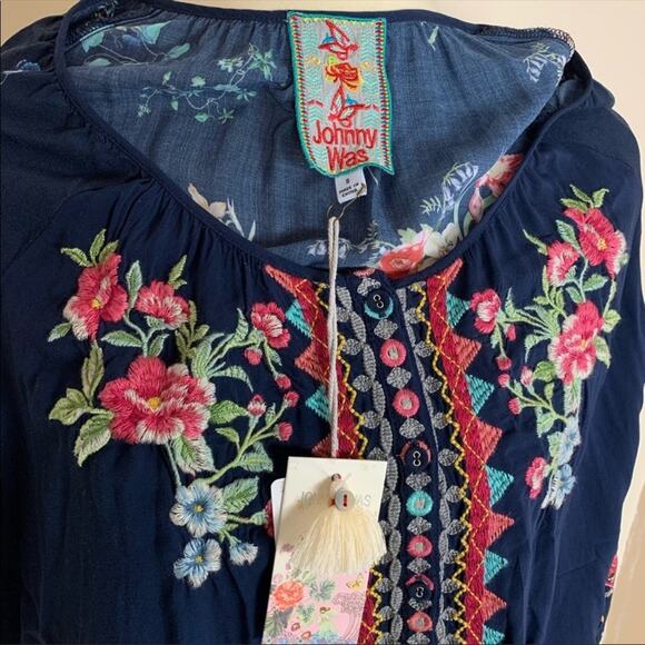 Johnny Was Sheera Embroidered Challis Blouse Blue Women's Small NWT - Picture 4 of 8